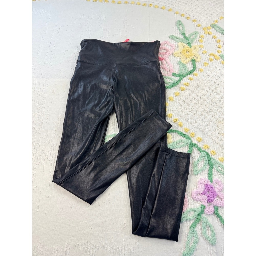 SPANX Small‎ Petite Faux Leather Leggings High Waist Black Pull On Pants - Picture 7 of 9